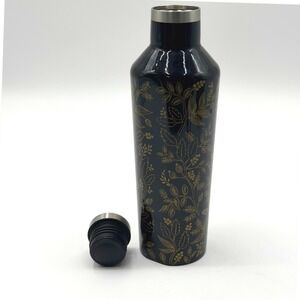Corkcicle Canteen 16oz Water Bottle Black Gold Botanical Floral Stainless Steel